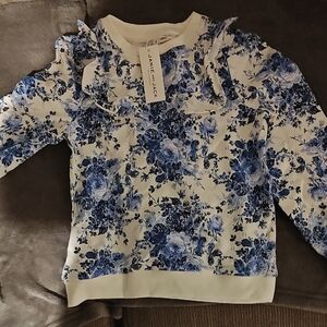 Janie and Jack Cream and Blue Floral Sweater